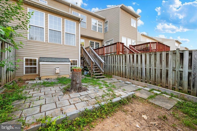 1724 Derrs Sq E, Frederick, MD 21701 - back of house with stairs, a fenced backyard, a patio, and a wooden deck