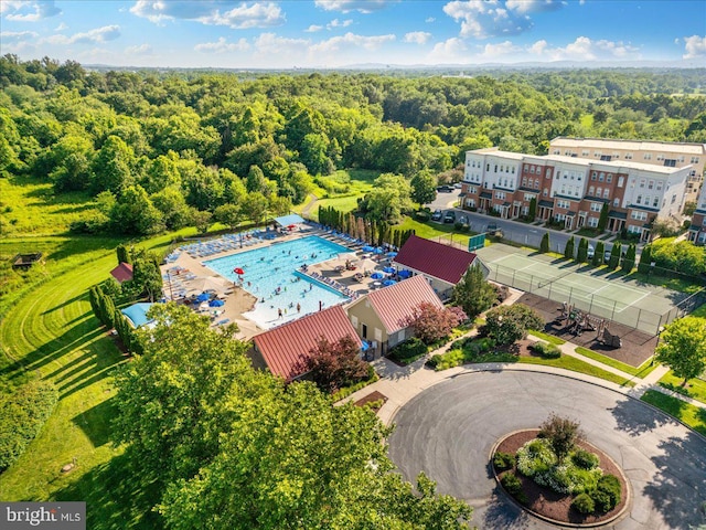 1724 Derrs Sq E, Frederick, MD 21701 - aerial view of a pool area and a heavily wooded area