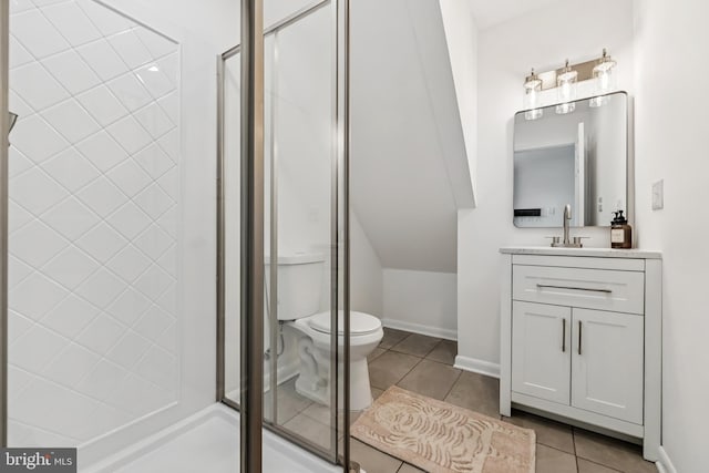 2307 Sherwood Hall Ln, Alexandria, VA 22306 - full bathroom with vanity, a shower stall, and tile patterned flooring