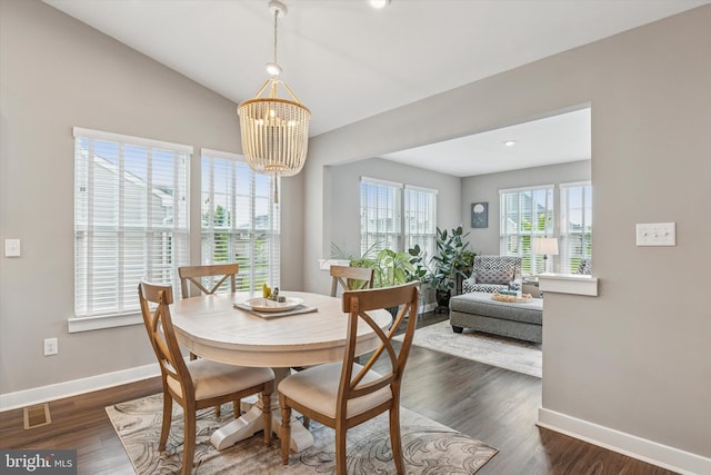 294 Letitia Manor Dr, West Grove, PA 19390 - dining space featuring a chandelier, wood finished floors, and lofted ceiling