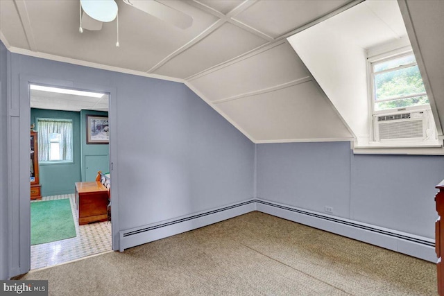 1124 Fairview Dr, Reading, PA 19605 - bonus room with a baseboard heating unit, carpet floors, ceiling fan, lofted ceiling, and cooling unit