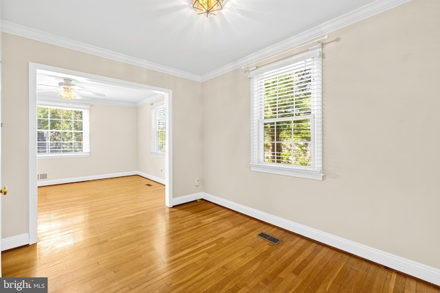 1516 Berwick Rd, Baltimore, MD 21204 - empty room with light wood-type flooring, crown molding, and a ceiling fan