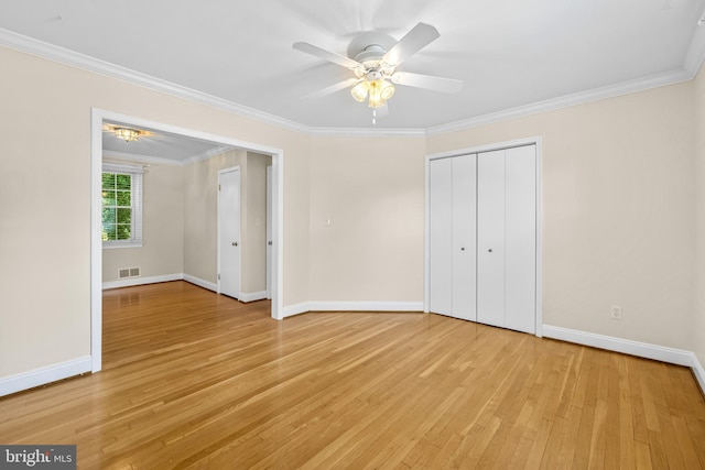 1516 Berwick Rd, Baltimore, MD 21204 - unfurnished bedroom featuring light wood finished floors, ornamental molding, a closet, and ceiling fan