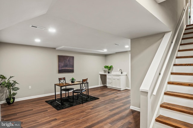 320 Redwood Grove Ct, Millersville, MD 21108 - dining room with stairway, recessed lighting, and dark wood-style floors