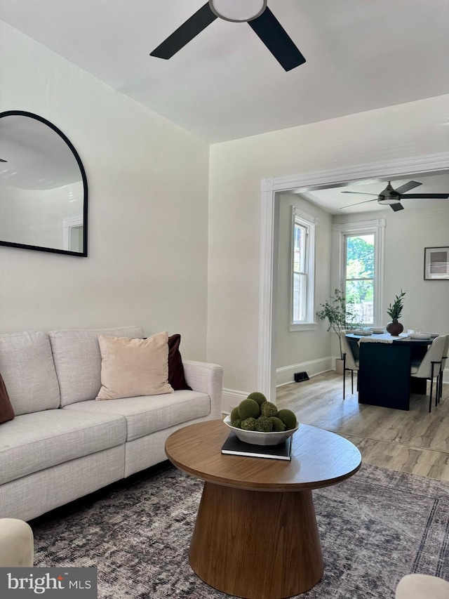 538 S Lime St, Lancaster, PA 17602 - living area with a ceiling fan and wood finished floors
