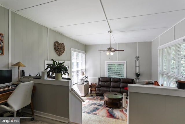 251 Kelly Dr, Harpers Ferry, WV 25425 - living room featuring a ceiling fan, a decorative wall, and an office area