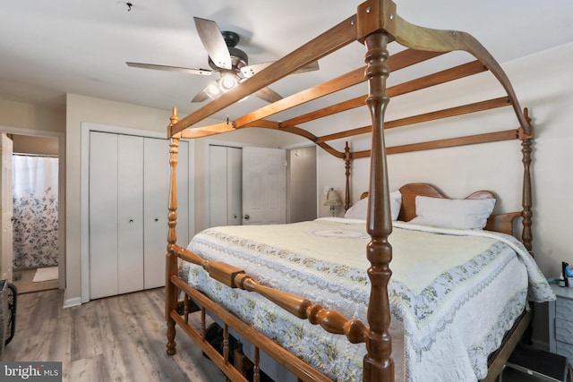 251 Kelly Dr, Harpers Ferry, WV 25425 - bedroom with wood finished floors, ceiling fan, and multiple closets