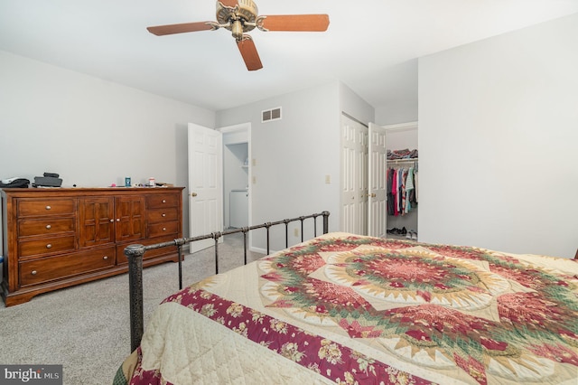 1866 Wexford Rd, Palmyra, PA 17078 - bedroom with carpet floors, a closet, a ceiling fan, and washer / dryer