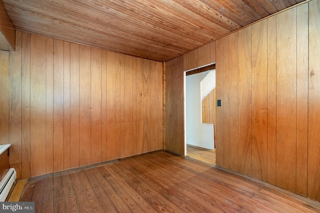 505 7th St, Mount Gretna, PA 17064 - spare room with baseboard heating, wood walls, wood ceiling, and wood-type flooring