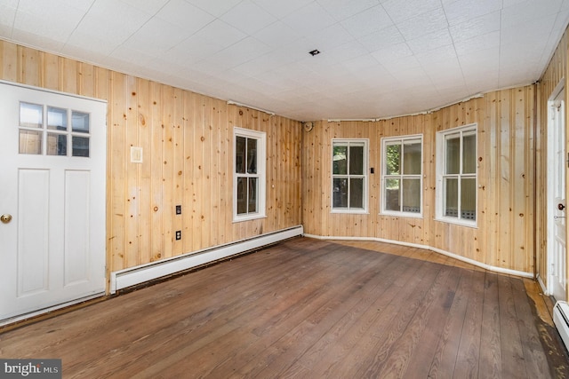 505 7th St, Mount Gretna, PA 17064 - spare room featuring a baseboard heating unit, wood-type flooring, and wooden walls