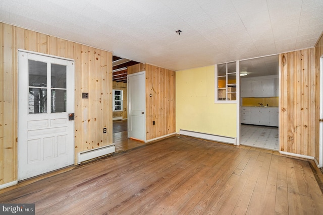 505 7th St, Mount Gretna, PA 17064 - spare room with baseboard heating, a baseboard heating unit, wood walls, and wood-type flooring
