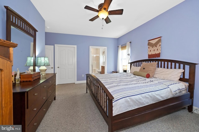 231 Lupine Dr, Smyrna, DE 19977 - bedroom featuring carpet flooring, connected bathroom, and a ceiling fan