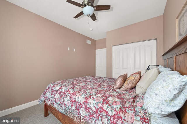 231 Lupine Dr, Smyrna, DE 19977 - bedroom with carpet floors, a closet, and ceiling fan