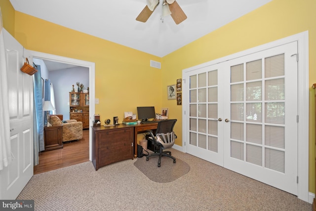 231 Lupine Dr, Smyrna, DE 19977 - office space with carpet, french doors, and ceiling fan