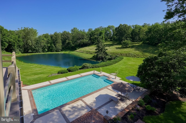 5751 Mount Pisgah Rd, York, PA 17406 - swimming pool with a water view, a patio area, and a yard