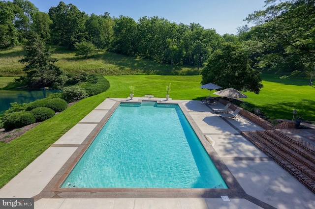 5751 Mount Pisgah Rd, York, PA 17406 - swimming pool with a yard, a patio, and view of scattered trees