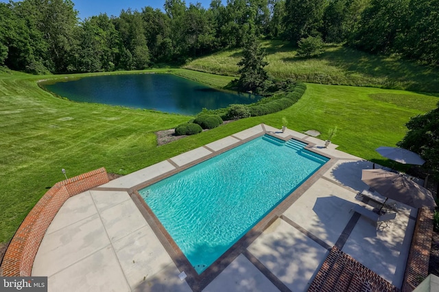 5751 Mount Pisgah Rd, York, PA 17406 - swimming pool featuring a patio area, a water view, and a lawn