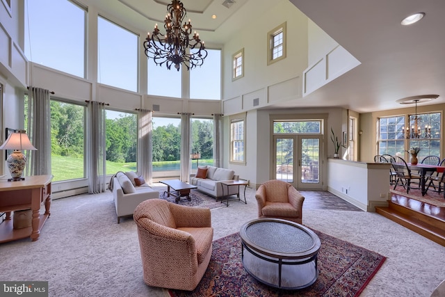 5751 Mount Pisgah Rd, York, PA 17406 - living area featuring a chandelier, healthy amount of natural light, recessed lighting, a high ceiling, and baseboard heating