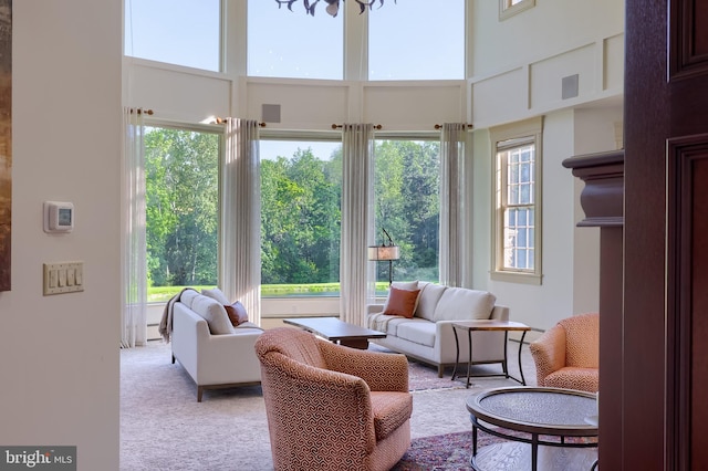 5751 Mount Pisgah Rd, York, PA 17406 - carpeted living area featuring a high ceiling and plenty of natural light