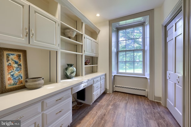 5751 Mount Pisgah Rd, York, PA 17406 - unfurnished office with built in study area, a baseboard radiator, wood finished floors, and recessed lighting