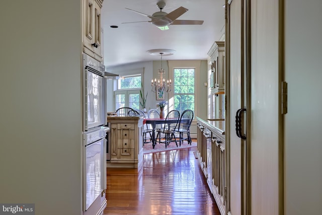 5751 Mount Pisgah Rd, York, PA 17406 - kitchen featuring ceiling fan, a chandelier, dark wood finished floors, and decorative light fixtures