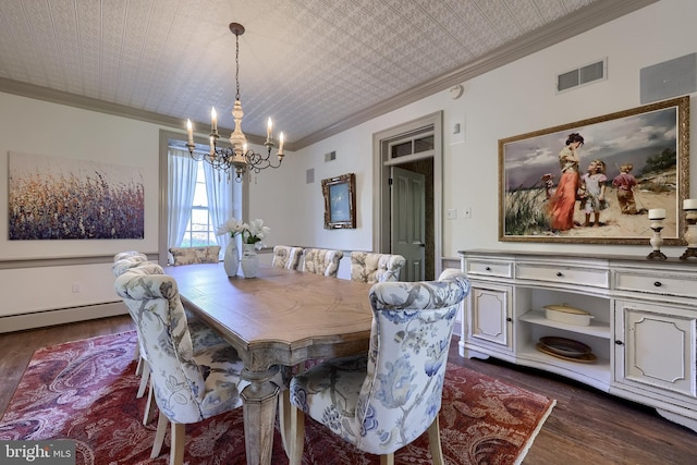 5751 Mount Pisgah Rd, York, PA 17406 - dining room with ornamental molding, a chandelier, and dark wood finished floors