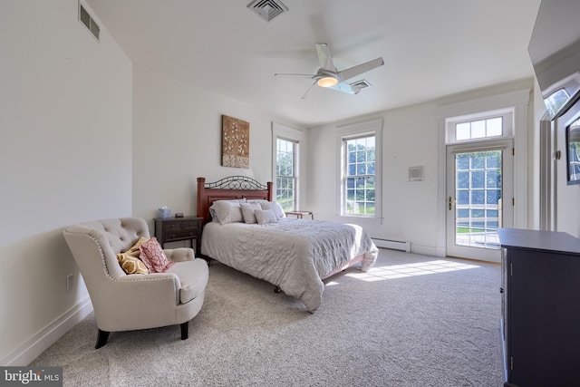 5751 Mount Pisgah Rd, York, PA 17406 - bedroom with carpet floors, access to outside, a baseboard heating unit, and ceiling fan
