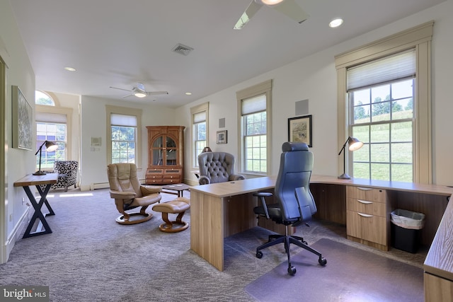 5751 Mount Pisgah Rd, York, PA 17406 - carpeted office space featuring a ceiling fan, healthy amount of natural light, a baseboard heating unit, and recessed lighting