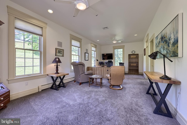 5751 Mount Pisgah Rd, York, PA 17406 - sitting room featuring ceiling fan, a baseboard radiator, plenty of natural light, and recessed lighting