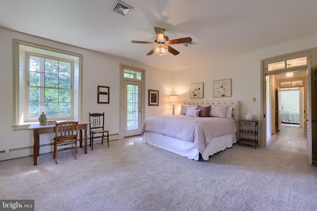5751 Mount Pisgah Rd, York, PA 17406 - bedroom with carpet, access to exterior, baseboard heating, and a ceiling fan