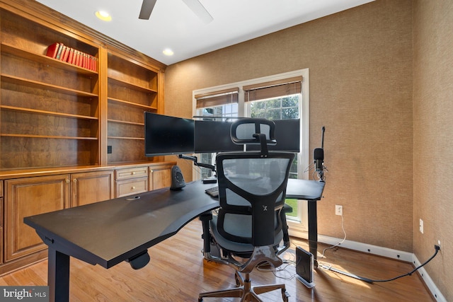 20736 Ashburn Station Pl, Ashburn, VA 20147 - office area with light wood-style flooring, a ceiling fan, and recessed lighting
