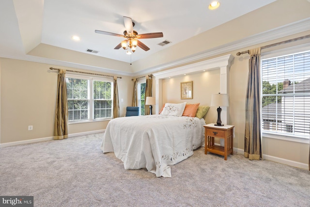 20736 Ashburn Station Pl, Ashburn, VA 20147 - carpeted bedroom with recessed lighting, a ceiling fan, and a tray ceiling