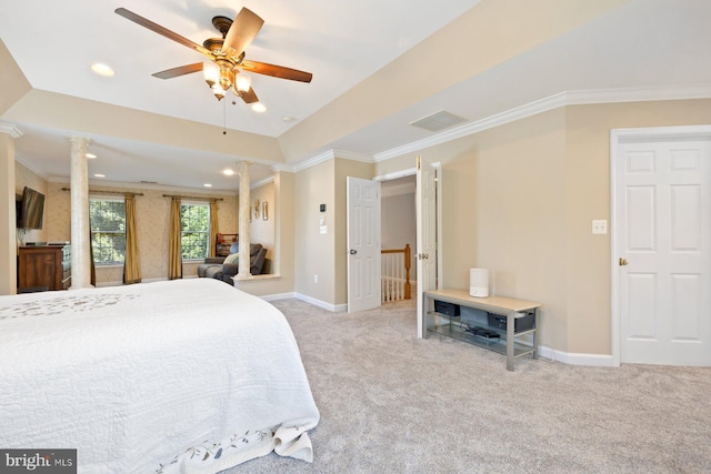 20736 Ashburn Station Pl, Ashburn, VA 20147 - bedroom with carpet floors, crown molding, recessed lighting, and a ceiling fan