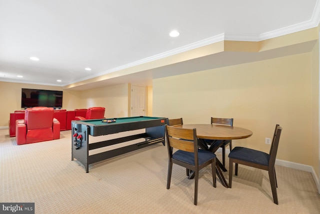 20736 Ashburn Station Pl, Ashburn, VA 20147 - playroom featuring ornamental molding, light carpet, billiards table, and recessed lighting