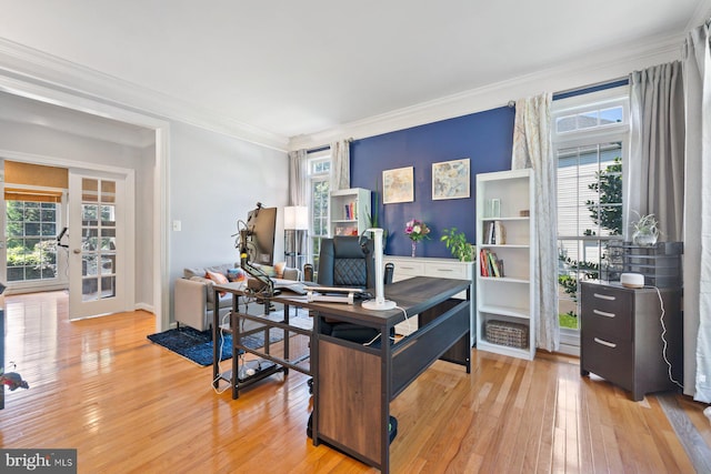 20736 Ashburn Station Pl, Ashburn, VA 20147 - office area featuring light wood-style flooring and ornamental molding
