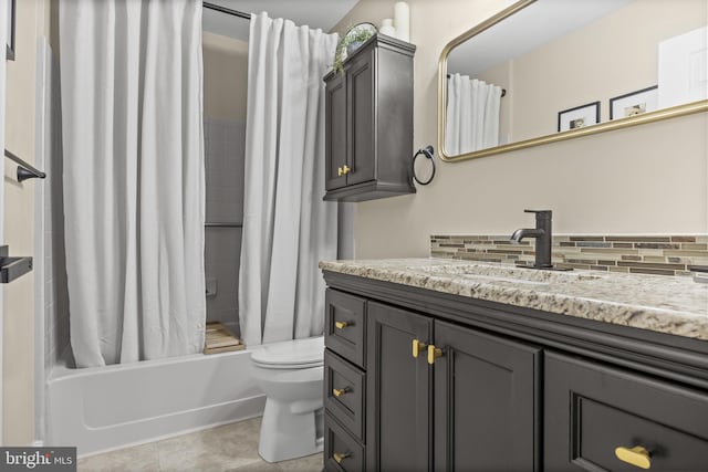 703 Wharton Rd, Mount Laurel, NJ 08054 - full bathroom featuring vanity, shower / bath combination with curtain, tasteful backsplash, and tile patterned flooring