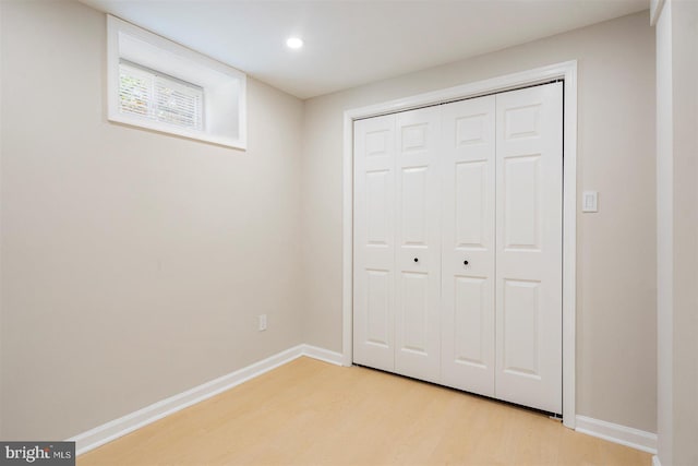4618 Arabia Ave, Baltimore, MD 21214 - unfurnished bedroom featuring light wood-style floors, a closet, and recessed lighting