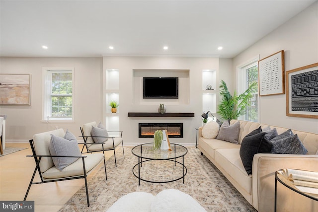 4618 Arabia Ave, Baltimore, MD 21214 - living area featuring recessed lighting, a glass covered fireplace, and wood finished floors