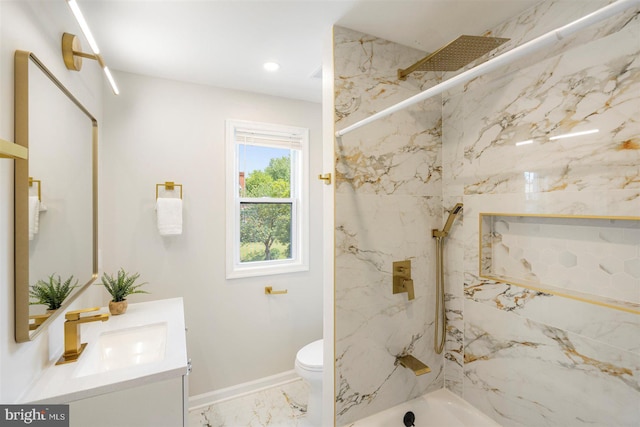 4618 Arabia Ave, Baltimore, MD 21214 - full bathroom featuring marble look tiles, vanity, and recessed lighting