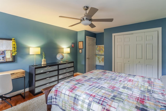 325 Heron Ln, Charlottesville, VA 22903 - bedroom featuring wood finished floors, a closet, and ceiling fan