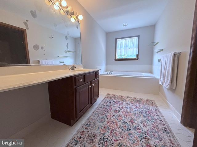 33 High Meadows Dr, Mullica Hill, NJ 08062 - full bathroom with vanity, a bath, and tile patterned flooring