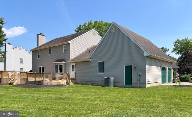 33 High Meadows Dr, Mullica Hill, NJ 08062 - rear view of property featuring a yard, a wooden deck, and roof with shingles