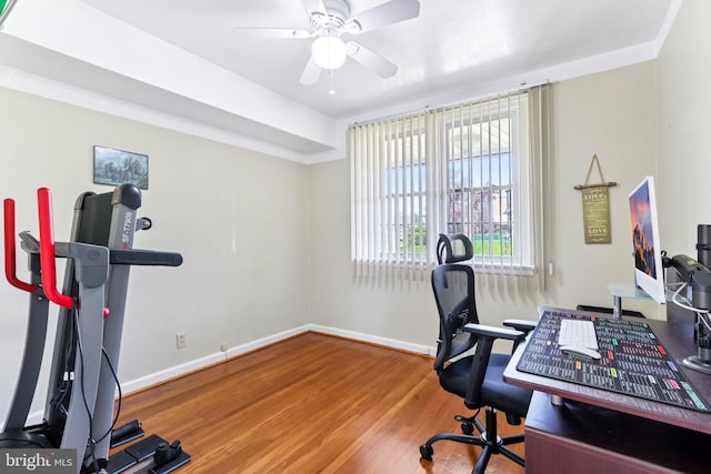 9959 Ferndale St, Philadelphia, PA 19115 - home office with wood finished floors and a ceiling fan
