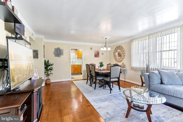 9959 Ferndale St, Philadelphia, PA 19115 - living area with ornamental molding and a chandelier