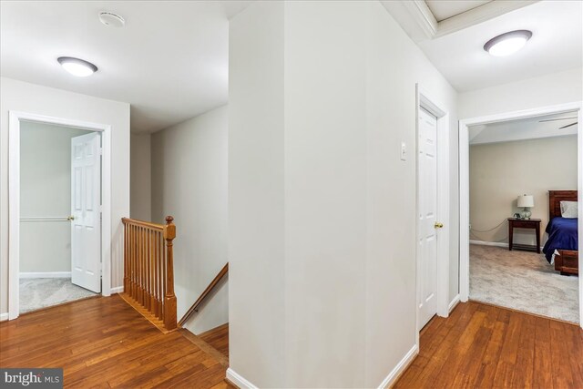 9409 Emory Grove Rd, Gaithersburg, MD 20877 - hall with an upstairs landing, wood-type flooring, and attic access