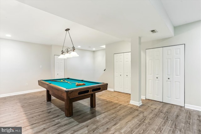 9409 Emory Grove Rd, Gaithersburg, MD 20877 - rec room with light wood-style flooring, pool table, and recessed lighting