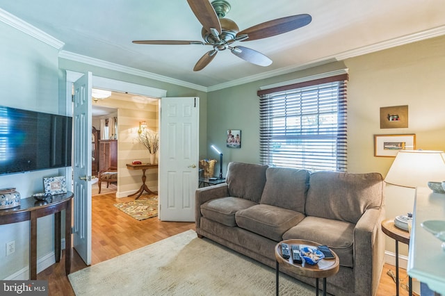 238 Winding Way Rd, Stratford, NJ 08084 - living area with crown molding, a ceiling fan, and wood finished floors