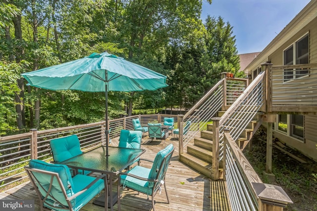 238 Winding Way Rd, Stratford, NJ 08084 - wooden terrace with outdoor dining area and stairs