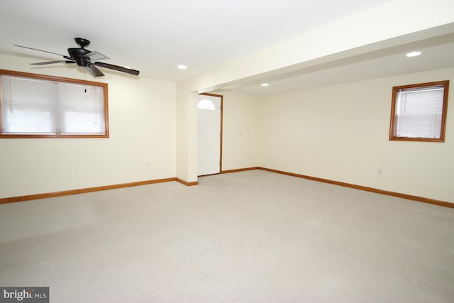 804 N Augustine St, Wilmington, DE 19804 - basement with light carpet, recessed lighting, and ceiling fan