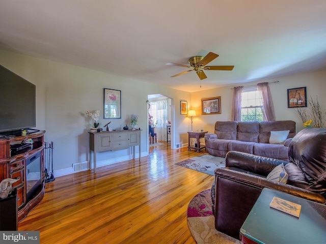 616 Glenfield Ave, Glenolden, PA 19036 - living room featuring wood finished floors and a ceiling fan